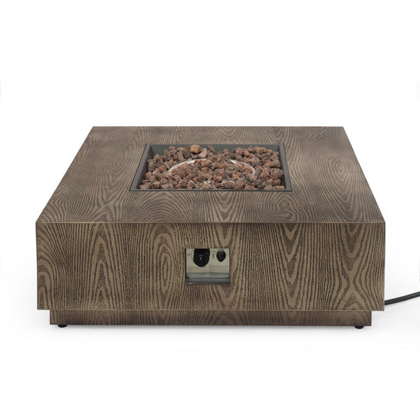 English Elm Christopher Knight Home® - WELLINGTON Square Iron Wood-Pattern Fire Pit 50,000 BTU Outdoor Tank-Ready 42.25" Rustic Patio Warmth 69676.00WPBRN-50K