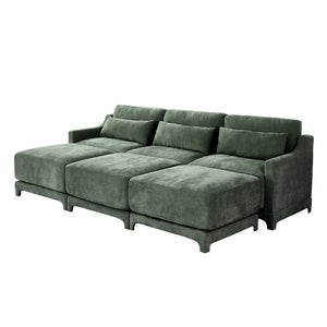 English Elm Three-Seater Sofa Set With 3 Movable Ottomans, Ergonomic Design, Chenille Fabric, Green Comfort W714S01219-GIGA