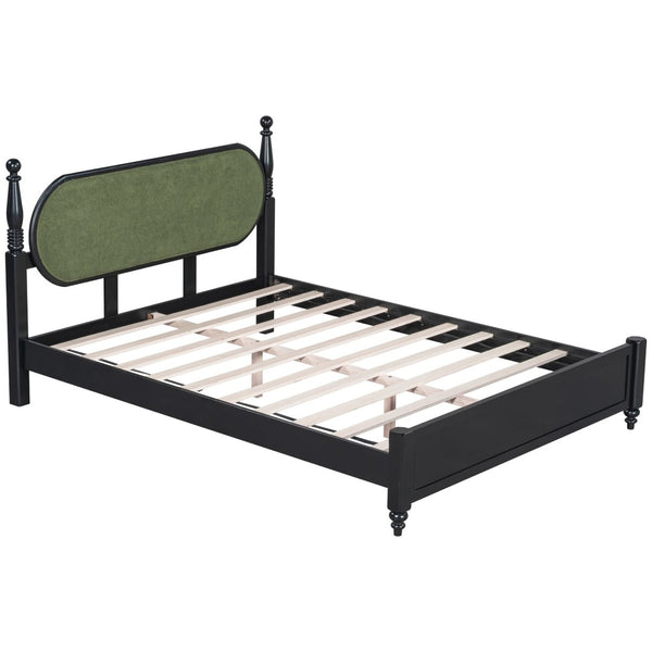 English Elm Queen Platform Bed Solid Wood Frame Velvet Upholstered Headboard Modern Bedroom N770PQ379968B