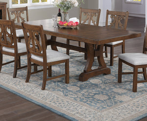English Elm Oak Distressed 5pc Round Dining Set with Carved Cushioned Chairs and Server-Style Rustic Charm Oak 29 L x 29 W x 9 H B011S01668