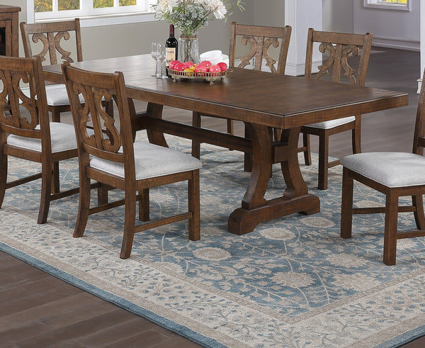 English Elm Oak Distressed 5pc Round Dining Set with Carved Cushioned Chairs and Server-Style Rustic Charm Oak 29 L x 29 W x 9 H B011S01668