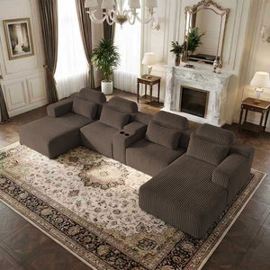 English Elm Modern Corduroy Upholstered L-shaped Sectional with Chaise for Family Living Rooms Coffee W5156S00002