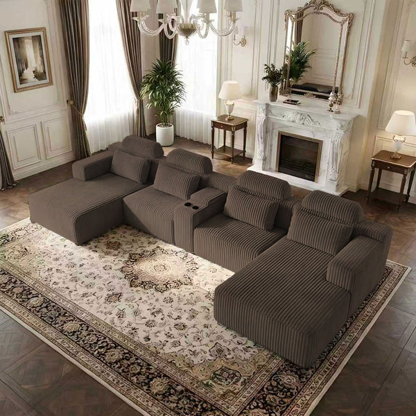 English Elm Modern Corduroy Upholstered L-shaped Sectional with Chaise for Family Living Rooms Coffee W5156S00002