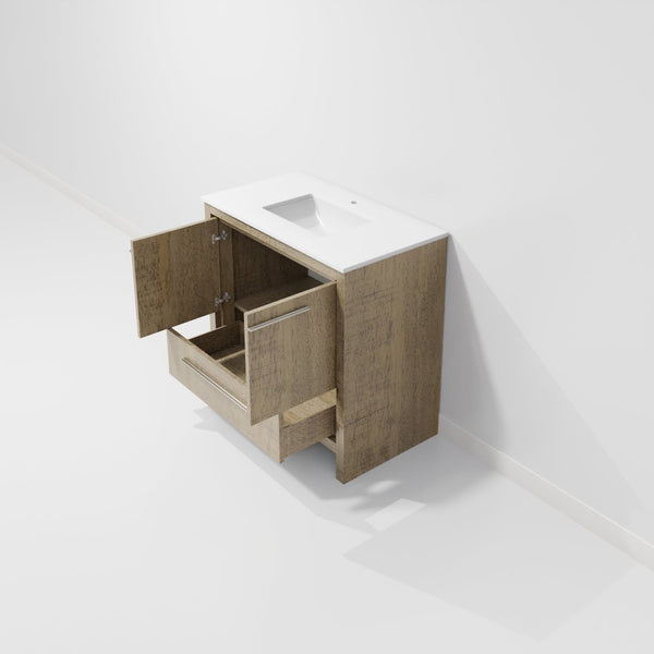 English Elm Rustic Acacia Bath Vanity With White Quartz Top - Stylish 36" W Storage Solution For Modern Bathrooms B2731P259191-GIGA