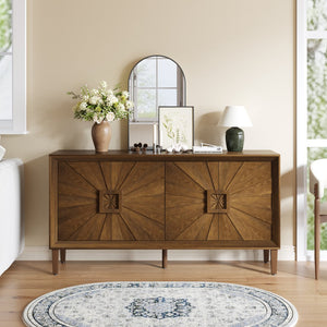 English Elm 60'' Premium Rustic American Farmhouse Credenza with Sunburst Doors, Heavy-Duty 200lb Top, Adjustable Shelves W1445P365598