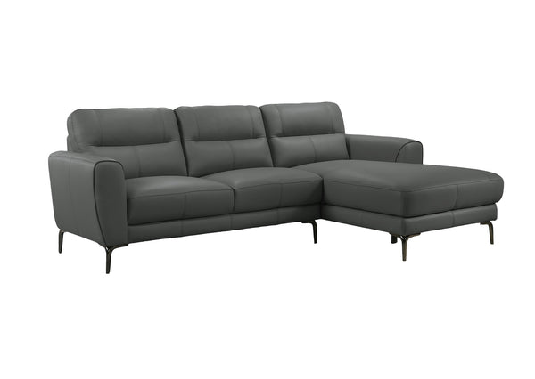 English Elm Top Top Grain Leather 2-Piece Sectional Sofa with Right-Facing Chaise, Tight-Back Stitching, Luxurious Upholstery Anthracite 60.9 L x 37.5 W x 30 H B011S01484
