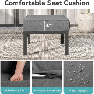 English Elm Set of 2 Powder-coated Aluminum Outdoor Ottomans with Uv-resistant Cushions Dark Gray B082P454986