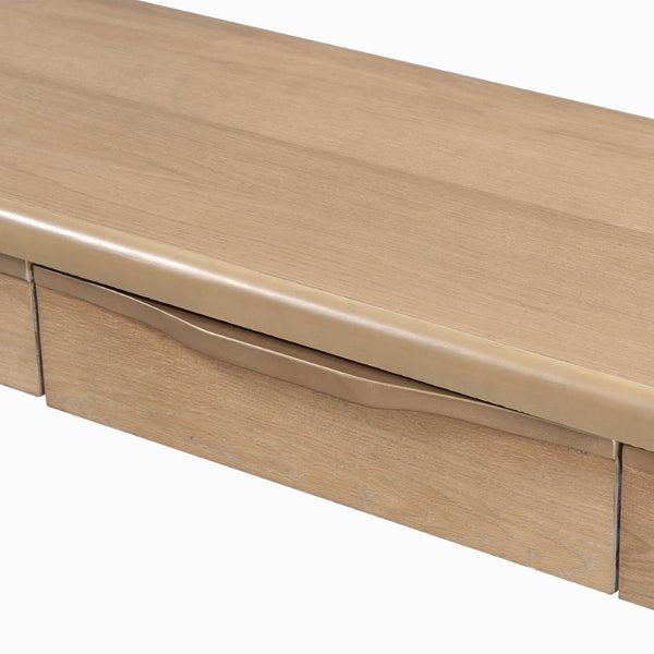 English Elm U_style Oak Veneer Console Table with Three Wave Drawers for Entryway or Foyer Natural N711P401926N