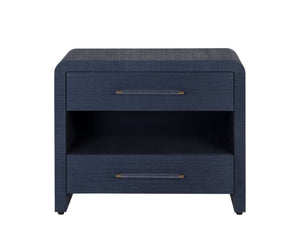 Sunpan ATHERTON Nightstand - Handwoven Indigo Raffia with Solid Wood Frame and Soft-Closing Drawers 109431