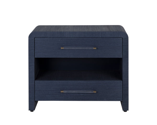 Sunpan ATHERTON Nightstand - Handwoven Indigo Raffia with Solid Wood Frame and Soft-Closing Drawers 109431