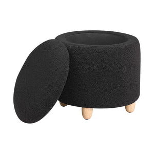 English Elm Faux Round Sheepskin Storage Ottoman with Removable Lid and Natural Wood Legs for Cozy Living Space Black B016P383357