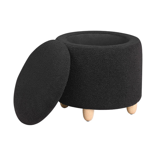 English Elm Faux Round Sheepskin Storage Ottoman with Removable Lid and Natural Wood Legs for Cozy Living Space Black B016P383357