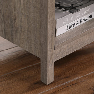 English Elm Nightstand with Drawer | 3-Tier Modern Bedside Table with Hidden Drawer, Open Shelves, Sturdy Build Gray 25.9 L x 17.1 W x 5.1 H W3151P345753