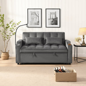 English Elm Sofa Velvet Trundle Bed Dark Gray with USB Ports, Adjustable Back, Space-Saving Convertible Recliner W311P264377