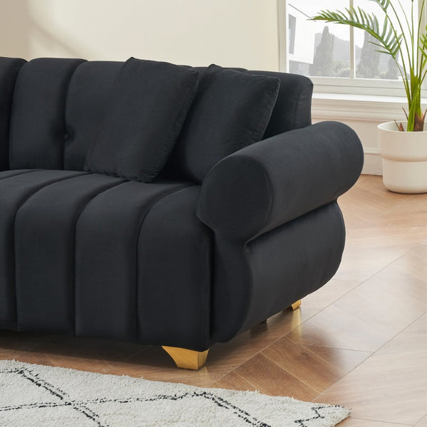 English Elm 89-inch Channel Tufted Flannelette Sofa with Spring Cushions and Polished Metal Legs W1658P329003