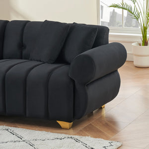 English Elm 89-inch Channel Tufted Flannelette Sofa with Spring Cushions and Polished Metal Legs W1658P329005