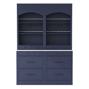 English Elm Modern Tall Kitchen Pantry Set of Two with Faux Marble Top and Glass Holders Blue SP000175AAC