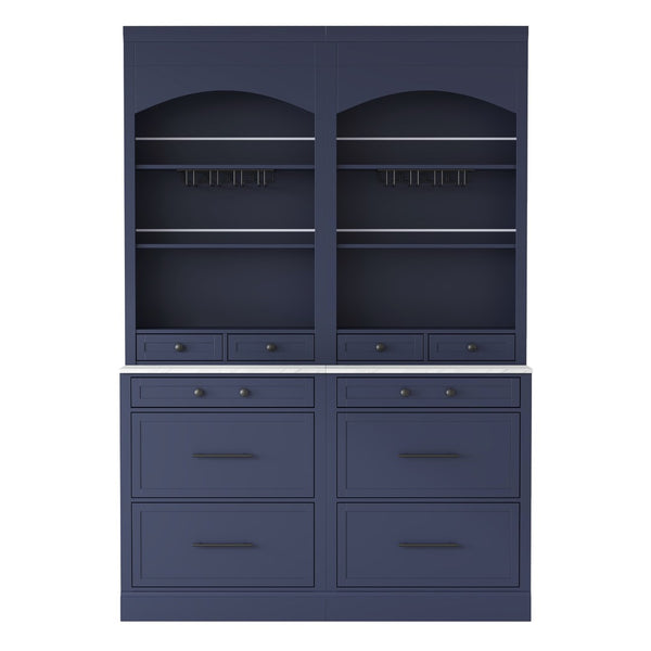 English Elm Modern Tall Kitchen Pantry Set of Two with Faux Marble Top and Glass Holders Blue SP000175AAC