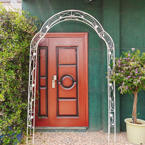 English Elm Metal Gothic Arch Garden Arbor Powder Coated Steel Trellis for Climbing Roses Cream White W158681140