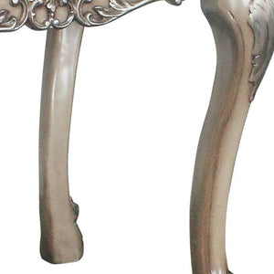 English Elm Vintage Bone White Square End Table with Carved Floral Top, Claw Feet & Scalloped Apron—Elegant Classic Accent, 24.5"H x 28.5"W x 28.5"D Vintage B062P189088