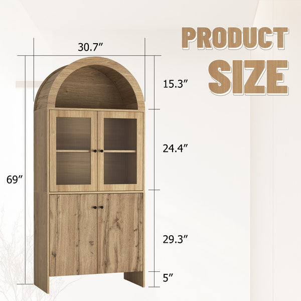 English Elm Natural Wood Grain Mdf Dome Cabinet with Led Lighting for Snack and Beverage Storage W3226P279091