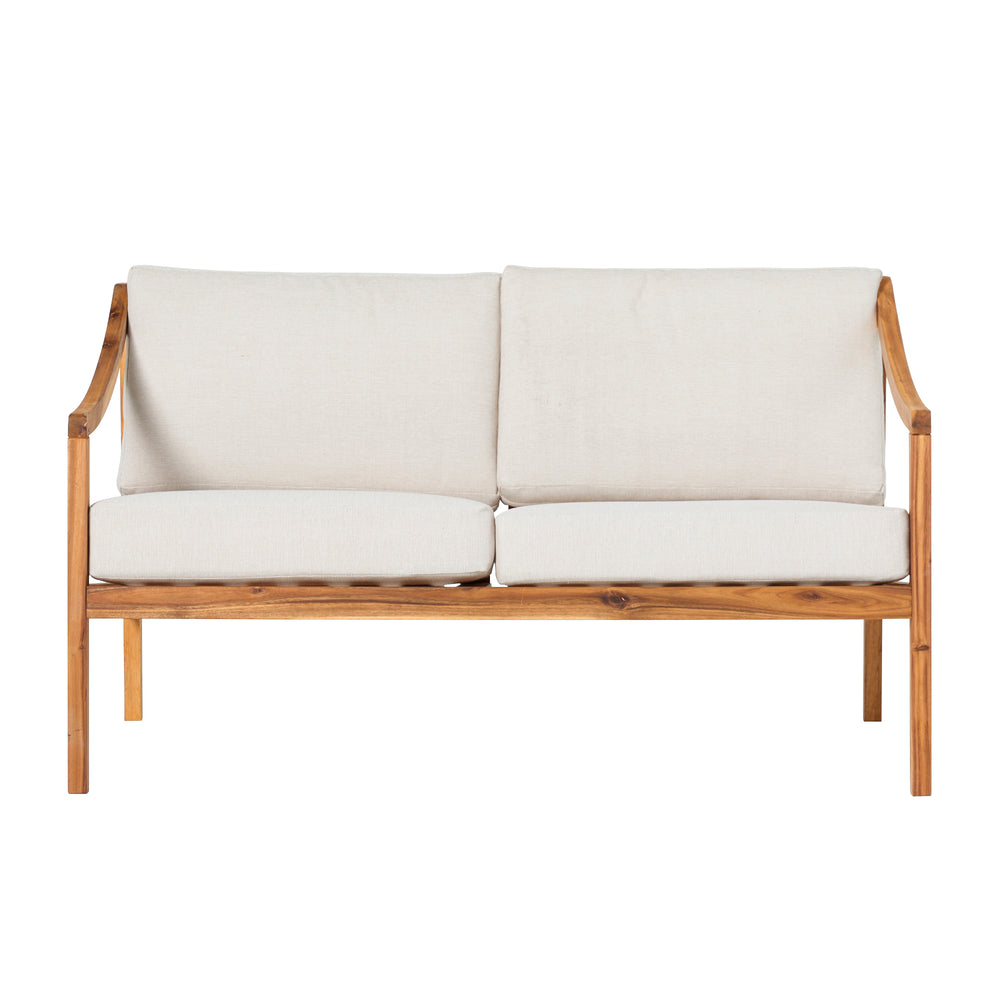 English Elm Walker Edison - Modern Curved Arm Solid Wood Upholstered Outdoor Loveseat Natural Acacia, Removable Cushions, Eco-Friendly Finish, Slatted Design, Easy Assembly B185P169200