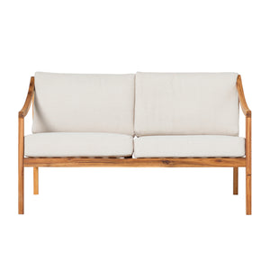English Elm Walker Edison - Modern Curved Arm Solid Wood Upholstered Outdoor Loveseat Natural Acacia, Removable Cushions, Eco-Friendly Finish, Slatted Design, Easy Assembly B185P169200