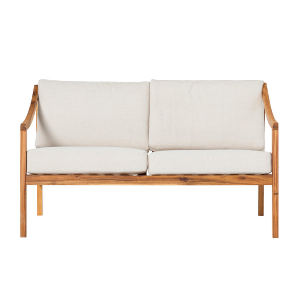 English Elm Walker Edison - Modern Curved Arm Solid Wood Upholstered Outdoor Loveseat Natural Acacia, Removable Cushions, Eco-Friendly Finish, Slatted Design, Easy Assembly B185P169200