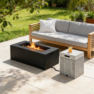 English Elm U_style Mgo Propane Fire Pit Set with Tank Cover Table for Patio and Backyard Black,Light Grey WY000503AAB