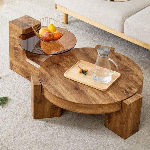 English Elm The detachable double-decker coffee table — Wood MDF, quick 10–15 min assembly, anti-collision, easy-clean modern design W1151P184841