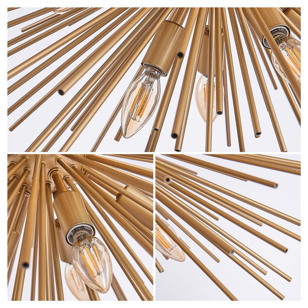 English Elm 29" Mid-Century Modern 12-Light Starburst Chandelier Gold Sputnik Pendant Fixture for Living Spaces W2312P368727