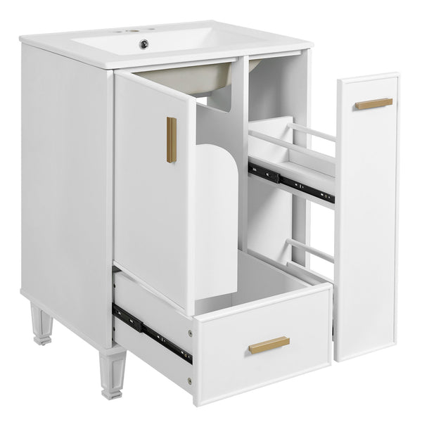 English Elm Christopher Knight Home® - 24" Bathroom Vanity with Ceramic Sink, Solid Wood Frame, Soft-Close Drawers & Ample Storage Appeal White N759P269734K