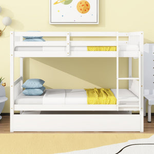 English Elm Twin Over Twin Bunk Bed With Trundle - Space-Saving, Convertible Design With Safety Guardrails, White Finish W504S00157-GIGA