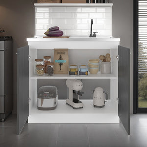English Elm Utility Sink Base Cabinet with Two Doors Shelved Storage White Oak Laundry Room B097S00261