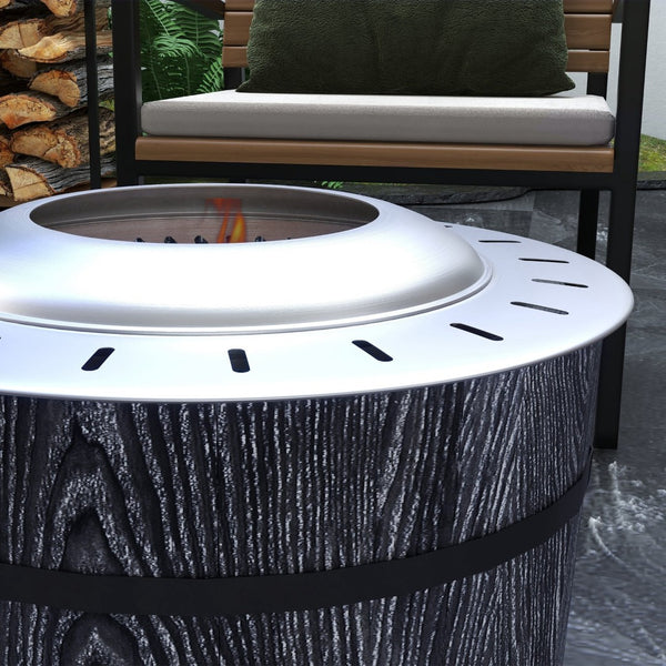 English Elm Outsunny Barrel Wood Burning Fire Pit Low Smoke Secondary Combustion Backyard Patio Portable Black W2225P174293