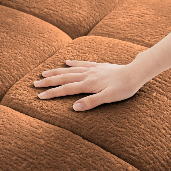 English Elm Three Seater Chenille Sofa with Ottoman Solid Wood Base Tufted Arms Living Room Burnt Orange W714S01663
