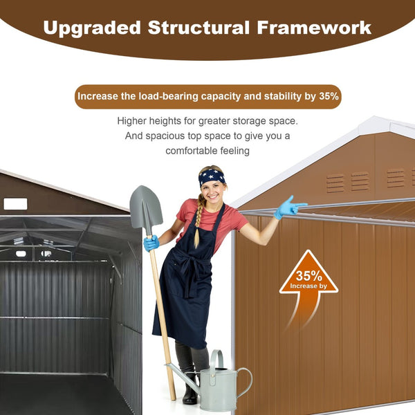 English Elm 12x10 Galvanized Steel Outdoor Storage Shed Weatherproof Backyard Garden Tool Organizer W2700S00064