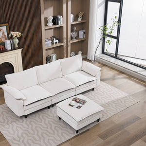 English Elm 100.39" Chenille Cloud Sectional Modular L Shape Deep Seat Sofa with Ottoman W5029S00002