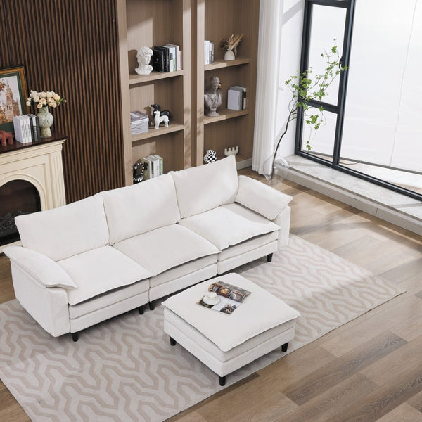 English Elm 100.39" Chenille Cloud Sectional Modular L Shape Deep Seat Sofa with Ottoman W5029S00002