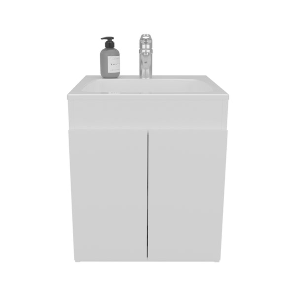 English Elm Bathroom Compact Vanity Cabinet 20.8" H – Engineered Wood Two-Door Storage, Modern Space-Saver White 24.8 L x 22.83 W x 11.81 H B097P395871