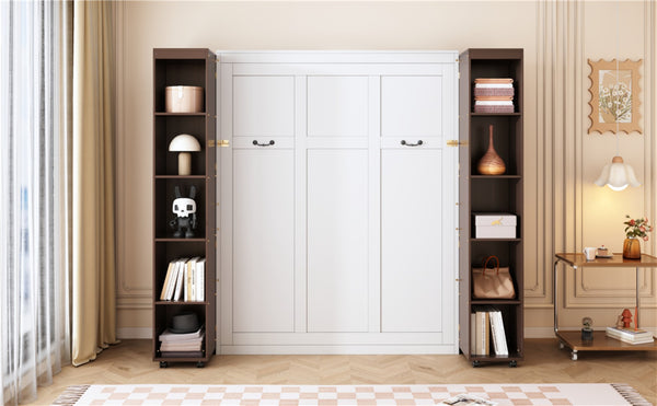 English Elm Queen Murphy Wall Bed with Hydraulic Lift and Push Pull Cabinet Storage Unit Espresso LP000381AAP