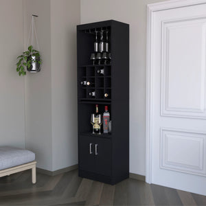 English Elm Wenge Tall Bar Cabinet with Built-In Wine Rack, 15 Shelves, 2 Doors — Stylish Engineered Wood Storage B062P193653