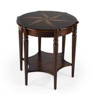 Butler Specialty Bainbridge Round Wood Side Table With Open Shelf - Elegant Design, Solid Wood & Cherry Veneers Dark Brown Rubberwood,Mdf,Resin,Cherry,Maple,Walnut And Olive Ash Burl Veneers 557024-butler