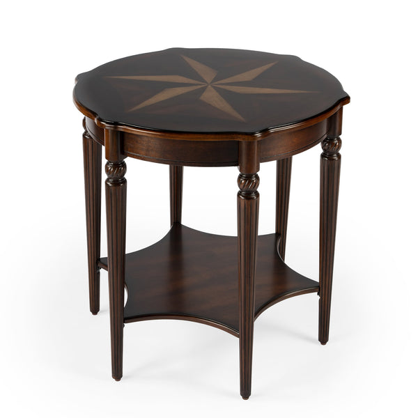 Butler Specialty Bainbridge Round Wood Side Table With Open Shelf - Elegant Design, Solid Wood & Cherry Veneers Dark Brown Rubberwood,Mdf,Resin,Cherry,Maple,Walnut And Olive Ash Burl Veneers 557024-butler