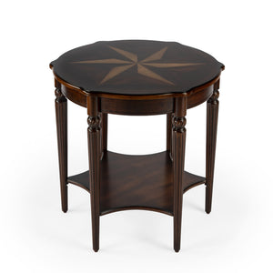 Butler Specialty Bainbridge Round Wood Side Table With Open Shelf - Elegant Design, Solid Wood & Cherry Veneers Dark Brown Rubberwood,Mdf,Resin,Cherry,Maple,Walnut And Olive Ash Burl Veneers 557024-butler