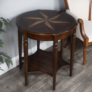 Butler Specialty Bainbridge Round Wood Side Table With Open Shelf - Elegant Design, Solid Wood & Cherry Veneers Dark Brown Rubberwood,Mdf,Resin,Cherry,Maple,Walnut And Olive Ash Burl Veneers 557024-butler