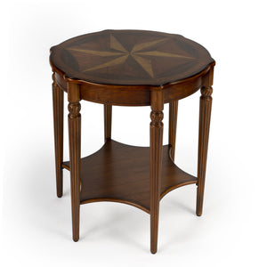 Butler Specialty Bainbridge Round Wood Side Table With Open Shelf - Elegant Design, Solid Wood & Cherry Veneers Medium Brown Rubberwood,Mdf,Resin,Cherry,Maple,Walnut And Olive Ash Burl Veneers 557101-butler