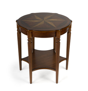 Butler Specialty Bainbridge Round Wood Side Table With Open Shelf - Elegant Design, Solid Wood & Cherry Veneers Medium Brown Rubberwood,Mdf,Resin,Cherry,Maple,Walnut And Olive Ash Burl Veneers 557101-butler