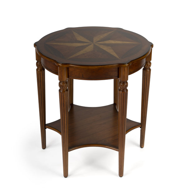 Butler Specialty Bainbridge Round Wood Side Table With Open Shelf - Elegant Design, Solid Wood & Cherry Veneers Medium Brown Rubberwood,Mdf,Resin,Cherry,Maple,Walnut And Olive Ash Burl Veneers 557101-butler