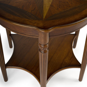 Butler Specialty Bainbridge Round Wood Side Table With Open Shelf - Elegant Design, Solid Wood & Cherry Veneers Medium Brown Rubberwood,Mdf,Resin,Cherry,Maple,Walnut And Olive Ash Burl Veneers 557101-butler